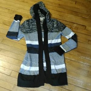 Roxy Long Hoodie Cardigan Blue Black White Size M